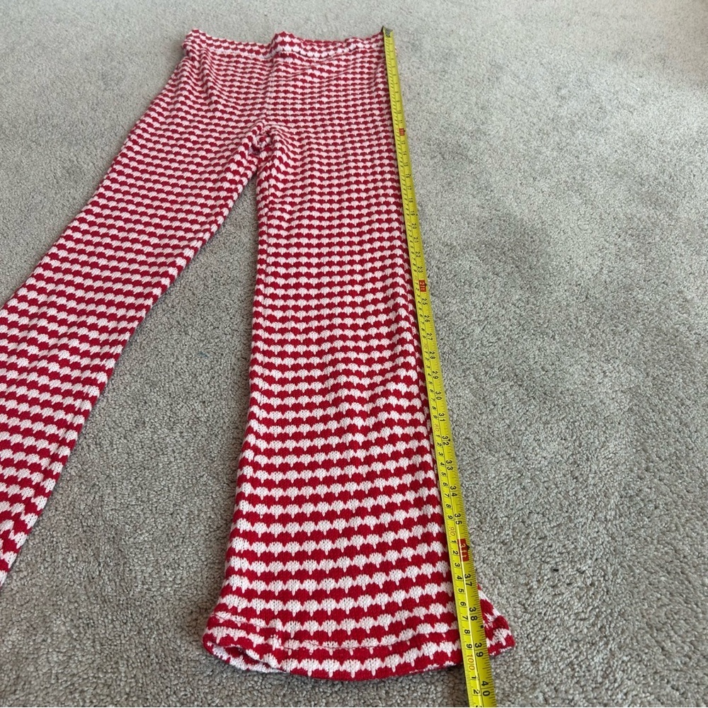 Zara red white knit high waisted flare stretchy pull on pants 70’s hippie retro - Picture 11 of 12